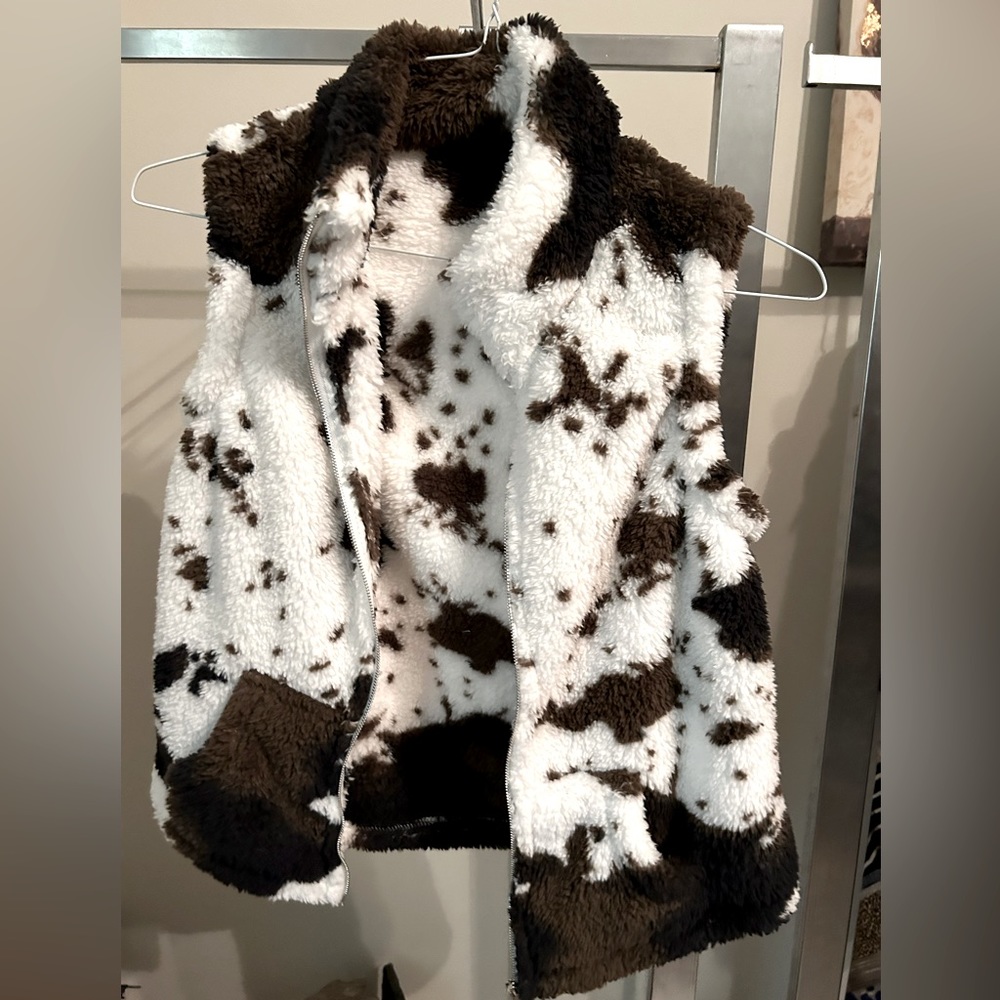 Cow print soft fleece vest